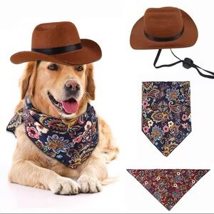 Dog or Cat Western Cowboy Hat Photo Prop Pet Triangle Red Scarf Decoration